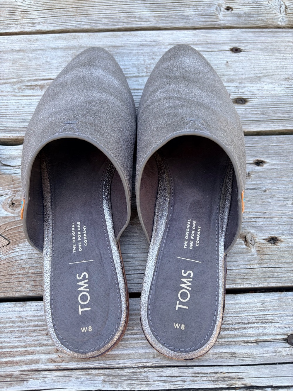 Toms Metallic Bronze Pointed Toe Slip-On Mules